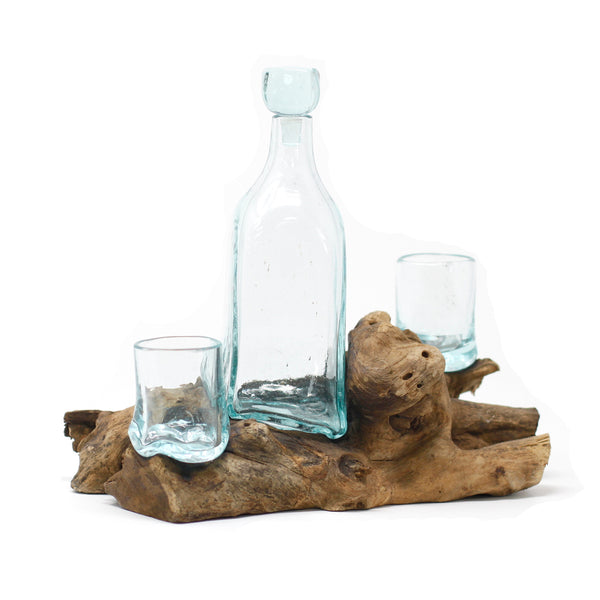 Olvasztott Üveg Fa Alátéten- Whiskey Szett-0