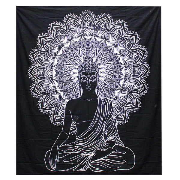 B&W Kettős Pamut Ágytakaró / Falidísz - Buddha-0
