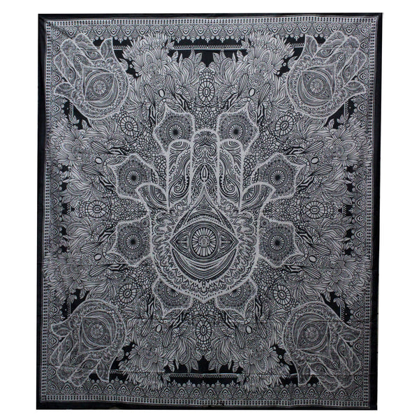 B&W Kettős Pamut Ágytakaró / Falidísz - Hamsa-0