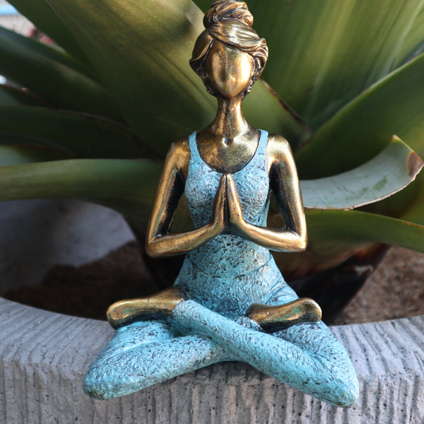 Yoga Lady Szobrocska -Bronz & Türkiz 24cm-1