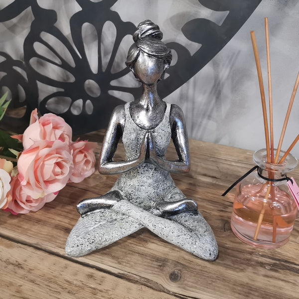 Yoga Lady Szobrocska -Ezüst & Fehér24cm-2