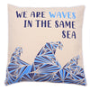 Pamut Párnahuzat Felirattal - We are Waves - Szürke, Kék és Natúr-6