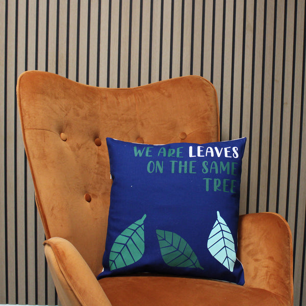 Pamut Párnahuzat Felirattal - We are Leaves - Sárga, Kék és Natúr-5