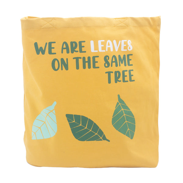 Pamutvászon Táska Felirattal - We are Leaves - Sárga, Kék és Natúr-5