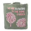 Pamutvászon Táska Felirattal - We are Flowers - Olívazöld, Rózsaszín és Natúr-8