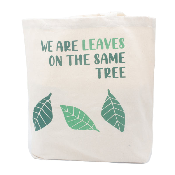 Pamutvászon Táska Felirattal - We are Leaves - Sárga, Kék és Natúr-0