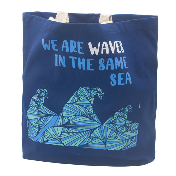 Pamutvászon Táska Felirattal - We are Waves - Szürke, Kék és Natúr-0