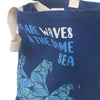 Pamutvászon Táska Felirattal - We are Waves - Szürke, Kék és Natúr-6