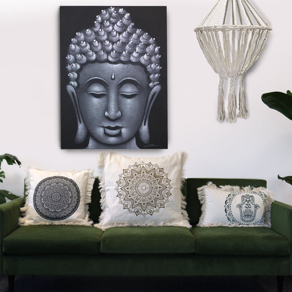 Hagyományos Mandala Párnahuzat - 60x60cm - fekete-2