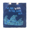 Pamutvászon Táska Felirattal - We are Waves - Szürke, Kék és Natúr-14