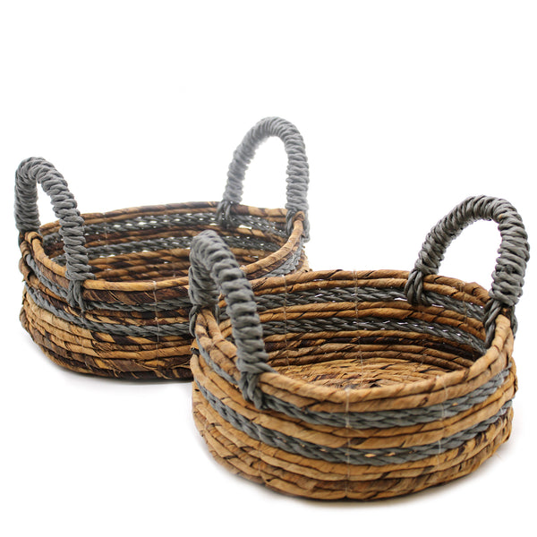 Banánlevél és Szürke Raffia Kosár- 2-es szett-1