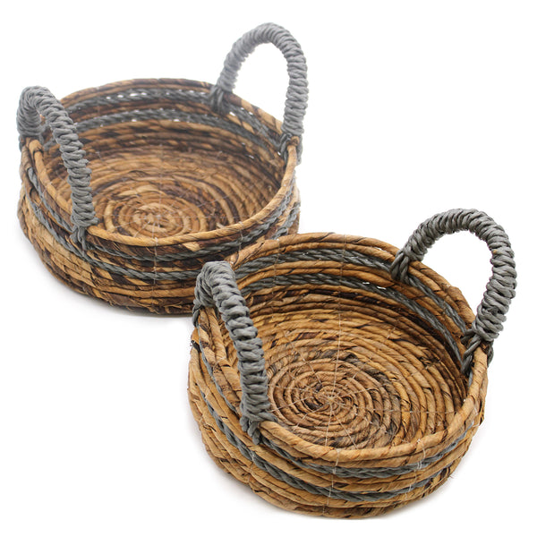 Banánlevél és Szürke Raffia Kosár- 2-es szett-2