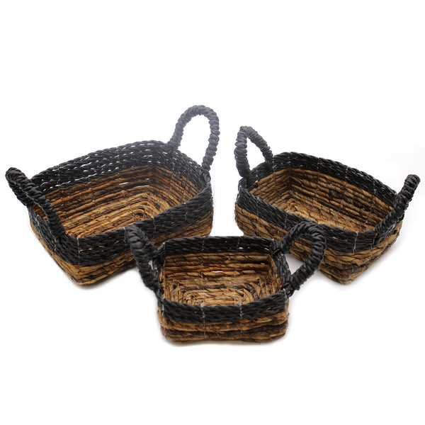Banánlevél és Fekete Raffia Négyzetes Kosár- 3-mas szett-3