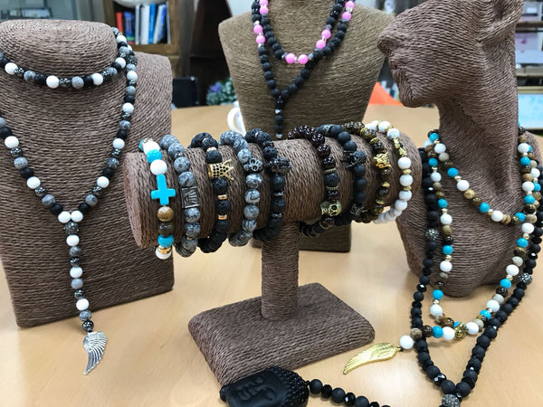 Hamsa / Fekete Achát - Drágakő Karkötő-1