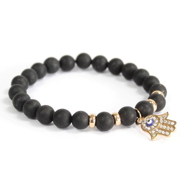 Hamsa / Fekete Achát - Drágakő Karkötő-0