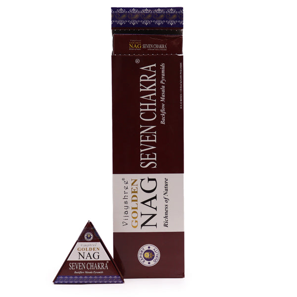 42g Jumbo Golden Nag - Hét Chakra Visszaáramló Füstölőkúpok-0