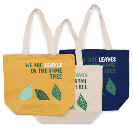 Pamutvászon Táska Felirattal - We are Leaves - Sárga, Kék és Natúr-7