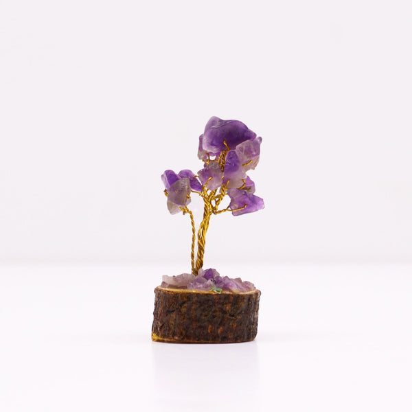 Mini Drágakő Szerencsefa Fa Alapon - Ametiszt (15 kő)-1