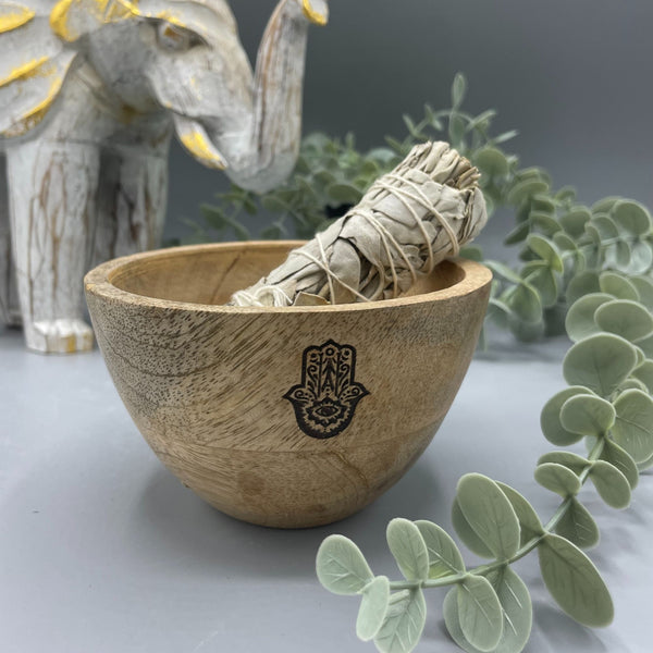 Rituális Fa Tál - Hamsa - 12x7cm-0