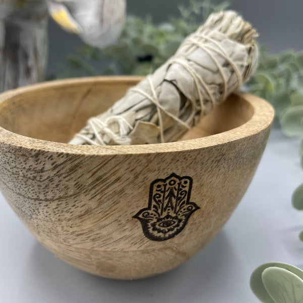 Rituális Fa Tál - Hamsa - 12x7cm-1