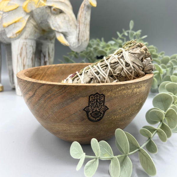Rituális Fa Tál - Hamsa - 14x7cm-1
