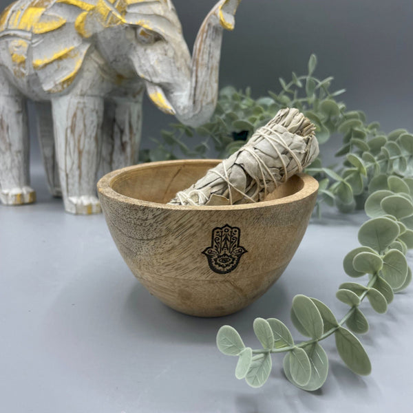 Rituális Fa Tál - Hamsa - 12x7cm-3