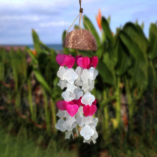 Kókusz és Capiz Szélcsengő - Rózsaszín és Fehér - 35cm-2