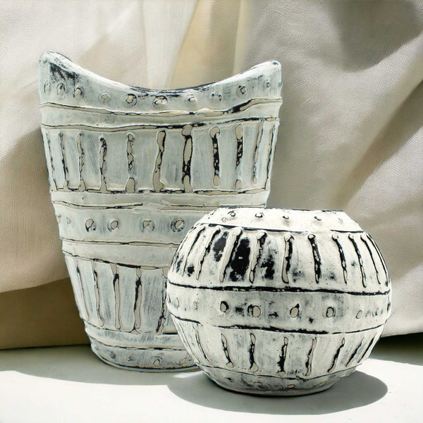 Széles Nyakú Váza - Krémszínű 22cm-3