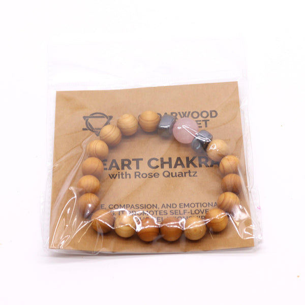 Cédrusfa Szív Chakra Karkötő Rózsakvarccal-3