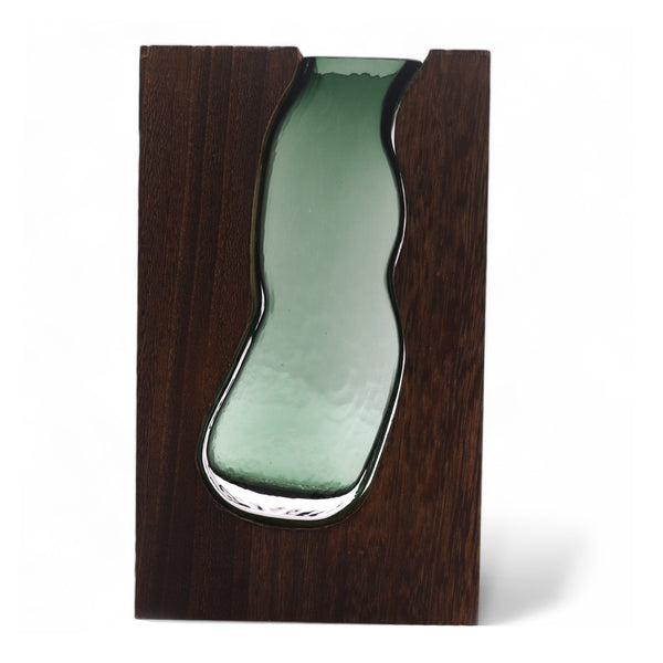 Üveg Váza/Terrárium Sötét Tung Fában - 14.5x5x23cm-1
