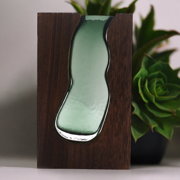 Üveg Váza/Terrárium Sötét Tung Fában - 14.5x5x23cm-0