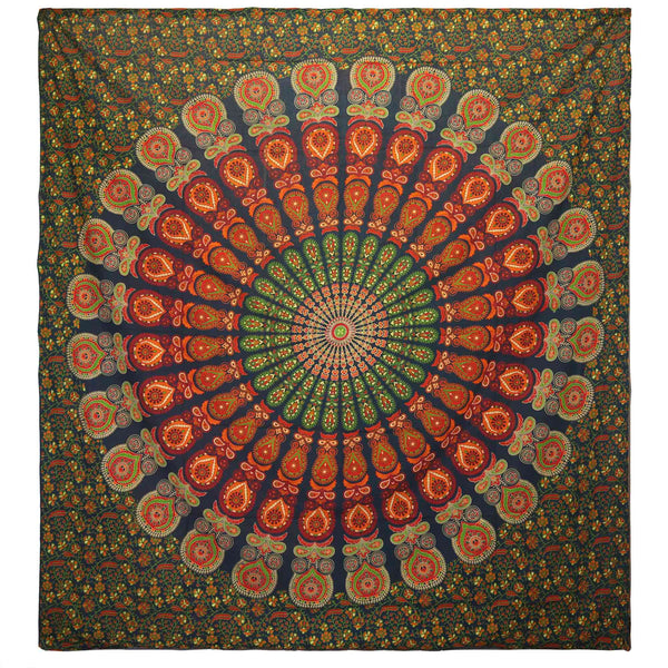 Kettős Pamut Ágytakaró / Falidísz -Mandala - Zöld-0
