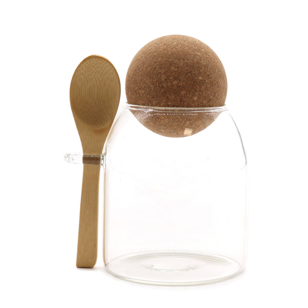 Üveg Tárolóedény Parafa Golyóval - Sima, kanállal - 10cm-0