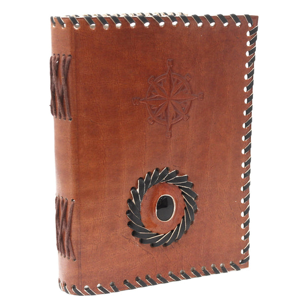 Bőrkötésű Napló - Fekete Ónix Buzolával (17x12 cm)-0
