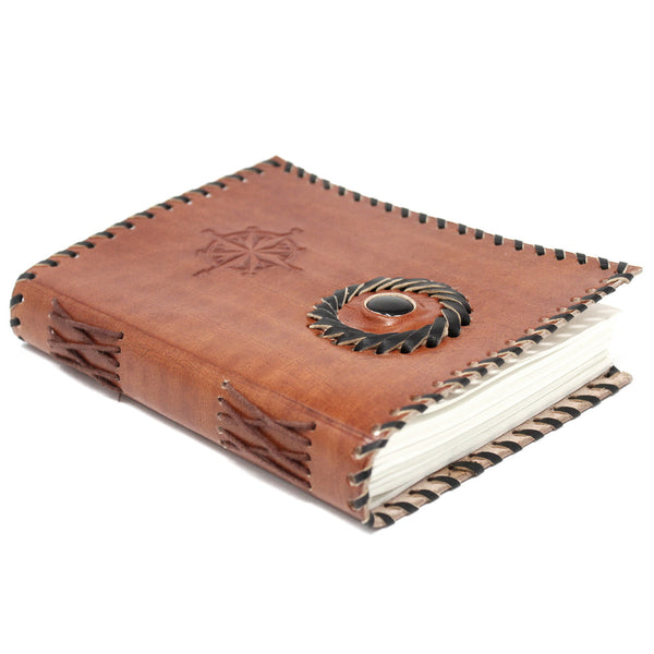 Bőrkötésű Napló - Fekete Ónix Buzolával (17x12 cm)-1