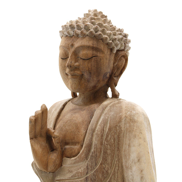 Kézműves Buddha Szobor - 30cm Oktató - Fehér Súrolt