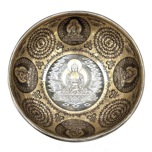 Díszített Tibeti Hangtál - 21cm - 5 Buddha-1